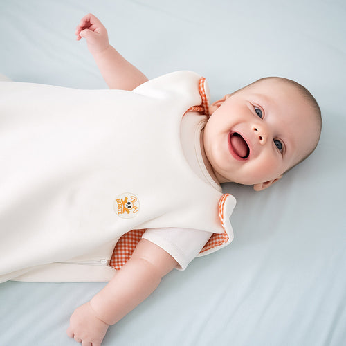 Organic Cotton Mid-Season Sleeping Bag – White & Vichy